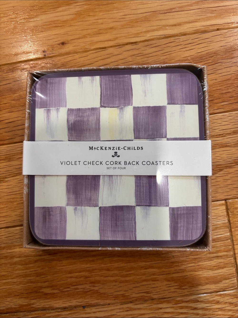 MacKenzie-Childs Purple and White Check Coaster Set - Pack of 4